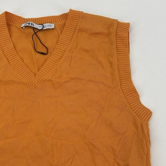 Zara Women’s Size M Orange V-Neck Sleeveless Sweater Knit Vest Top Preppy - Picture 4 of 9